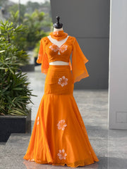 Alluring Orange Georgette Handpaint Lehenga Choli