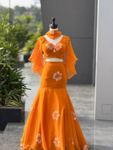 Alluring Orange Georgette Handpaint Lehenga Choli