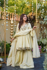 Graceful Cream Cosmos Mirror Work Sharara Suit