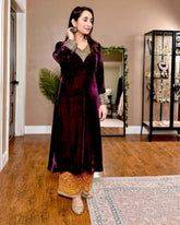 Trendy Maroon Velvet Sequence Work Palazzo Suit