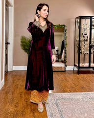 Trendy Maroon Velvet Sequence Work Palazzo Suit
