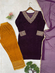 Trendy Maroon Velvet Sequence Work Palazzo Suit