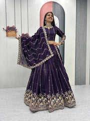 Exclusive Purple Silk Embroidery Work Lehenga Choli