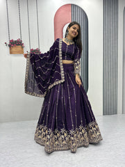 Exclusive Purple Silk Embroidery Work Lehenga Choli