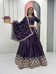 Exclusive Purple Silk Embroidery Work Lehenga Choli
