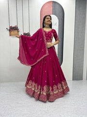 Ravishing Pink Chinon Embroidery Work Lehenga Choli