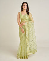 Glorious Green Net with Sequins Work Saree