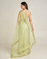 Glorious Green Net with Sequins Work Saree