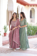 Ravishing Peach Blooming Embroidered Gown