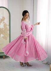 Amazing Pink Faux Sequence Work Anarkali Gown