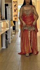 Exclusive Orange Silk Embroidery Work Palazzo Suit