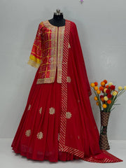 Ravishing Red Chinon Embroidery Work Lehenga Choli