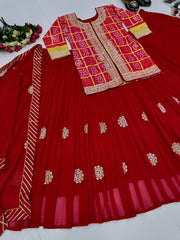 Ravishing Red Chinon Embroidery Work Lehenga Choli