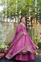 Daisy Purple Silk Embroidery Work Gown
