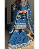 Ravishing Blue Georgette Sequence Work Sharara Suit