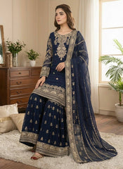 Ravishing Blue Georgette Sequence Work Sharara Suit