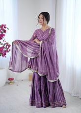 Trendy Purple Chanderi Mirror Work Sharara Suit