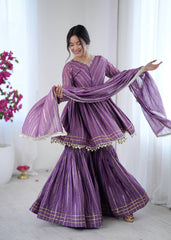 Trendy Purple Chanderi Mirror Work Sharara Suit