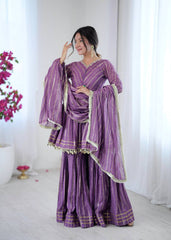 Trendy Purple Chanderi Mirror Work Sharara Suit
