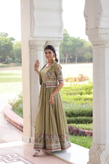 Lovely Purple Vichitra Silk Embroidered Gown