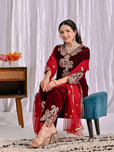 Lovely Maroon Velvet Sequence Work Suit