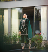 Lovely Green Velvet with Embroidery Work Sharara Suit
