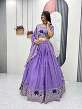 Lovely Purple Moss Shimar Embroidery Lehenga