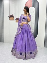Lovely Purple Moss Shimar Embroidery Lehenga