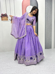 Lovely Purple Moss Shimar Embroidery Lehenga