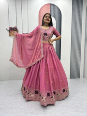 Lovely Purple Moss Shimar Embroidery Lehenga