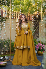 Ravishing Yellow Cosmos Mirror Work Sharara Suit