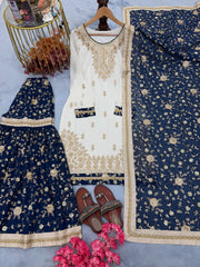 Marvelous White Georgette Sequence Work Sharara Suit