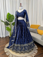 Lovely Blue Satin Thread Work Lehenga Choli