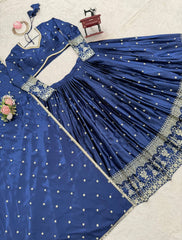 Lovely Blue Satin Thread Work Lehenga Choli