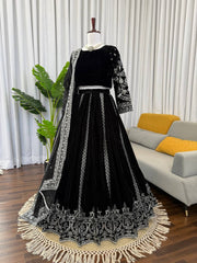 Ravishing Black Velvet with Sequence Work Lehenga Choli