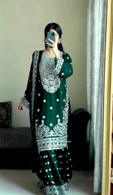 Lovely Green Georgette Sequence Work Sharara Suit