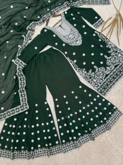 Lovely Green Georgette Sequence Work Sharara Suit