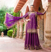 Pretty Purple Shimmer Silk Sequence Work Palazzo Suit