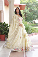 Lovely Gold Crush Work Lehenga Choli