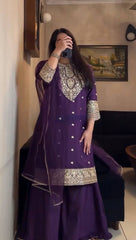 Lovely Purple Georgette with Coding Work Sharara Suit