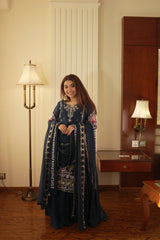 Lovely Blue Georgette Sequence Work Palazzo Suit