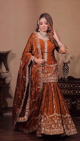 Attractive Brown Silk Sequence Work Sharara Suit