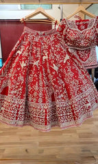 Awesome Red Net With Embroidery Work Lehenga
