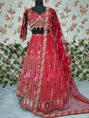 Ravishing Red Silk With Embroidery Work Lehenga Choli