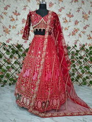 Ravishing Red Silk With Embroidery Work Lehenga Choli
