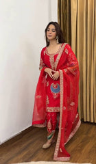 Glorious Red Crep Silk Sequence Work Palazzo Suit