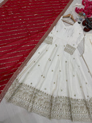 Gorgeous Red Silk With Sequence Work Anarkali Gown