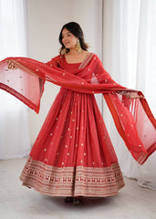 Gorgeous Red Silk Work Anarkali Gown