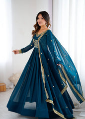 Trendy Blue Georgette Embroidery Suit