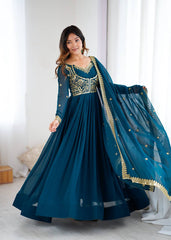 Trendy Blue Georgette Embroidery Suit